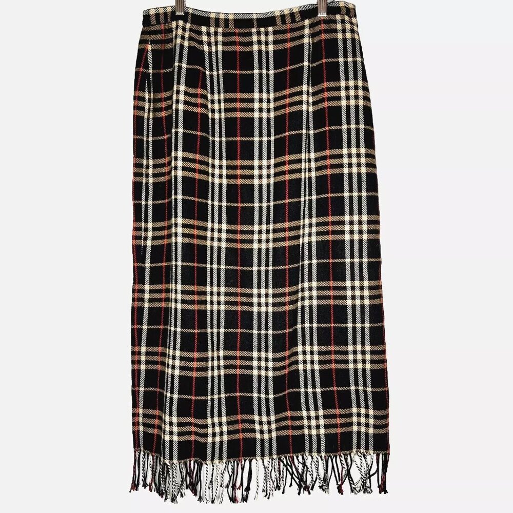Briggs NY Pencil Skirt 14 Vtg Plaid Tassel Wool Tartan Office Christmas Party - Picture 1 of 9